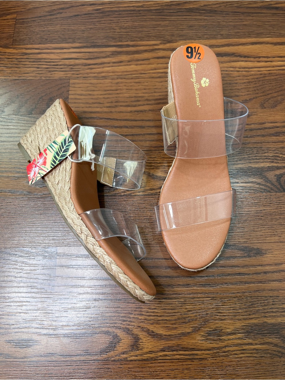 Tommy Bahama jute-wrapped Wedge Sandals with clear transparent straps size 9.5